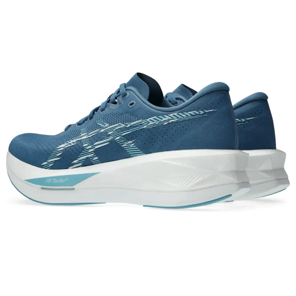 Tênis Asics Sonicblast azul destacando amortecimento e design moderno.